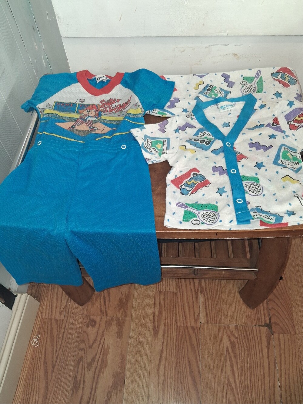 Vtg 80's Carters Kids Blue Baseball Snap Pajama Set And Sports Set